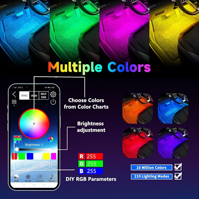 Car Led Interior Foot Well Light Strip Under Dash Bendable PVC Housing RGB - Image 4