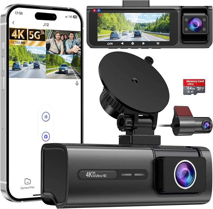 3 Channel 5G WiFi Dash Cam, 4K+1080P+1080P Dash Cam Front and Rear Inside by CaptureEveryRoadMoment