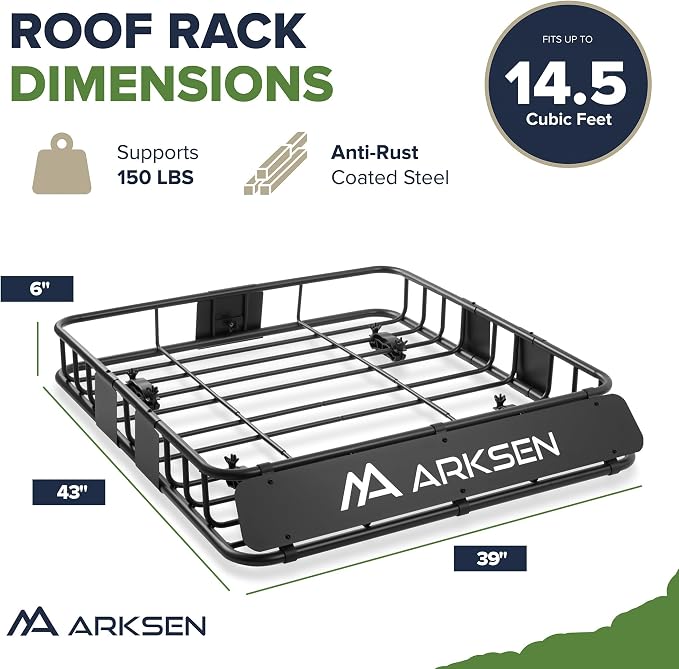 ARKSEN 43 x 39 x 6 Inch Universal 150LB Heavy Duty Roof Rack Cargo - Image 7