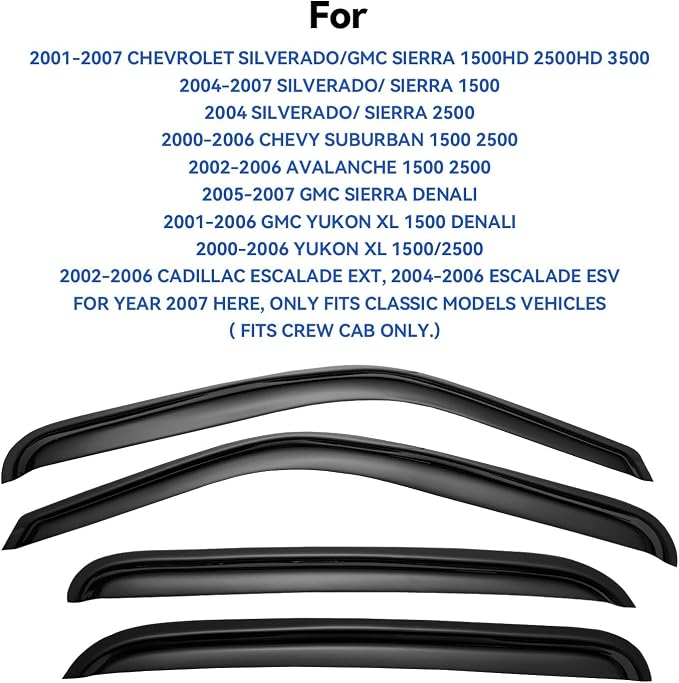 Window Visors Rain Guards for 2001-2007 Chevy Silverado/GMC Sierra, Window Vent - Image 2