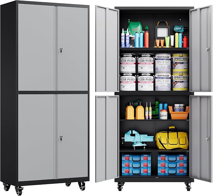 Metal Storage Cabinet with Wheels, Rolling Garage Storage Cabinet with Lock by SISESOL