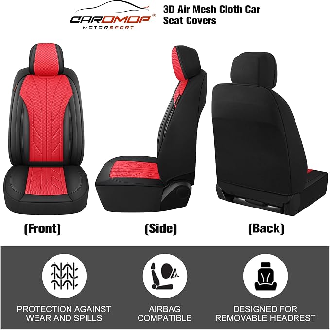 CAROMOP Luxury Faux Leather&Fabric Car Seat Covers 2 Front Seats - Image 4