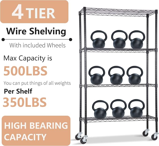 4-Tier Adjustable NSF-Certified Metal Shelf 36L x 14W x 62H Wire Shelving Unit - Image 7