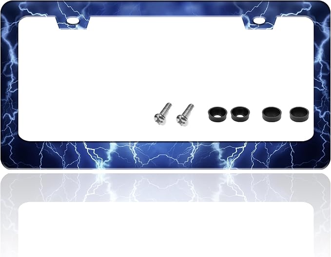 Blue Lightning License Plate Frame Funny Thunder License Plate Holder by TINALUIN