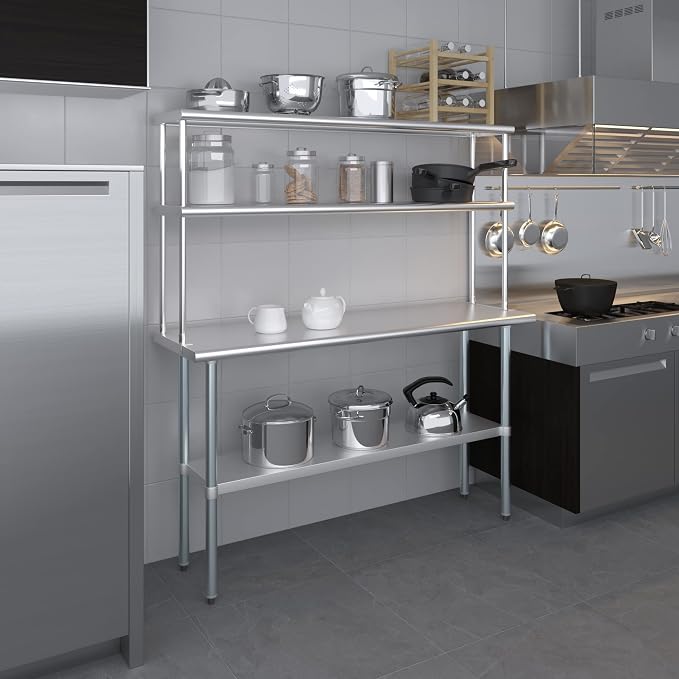 Amgood Stainless Steel Work Table Double Tier Overshelf | Metal Kitchen Prep - Image 8