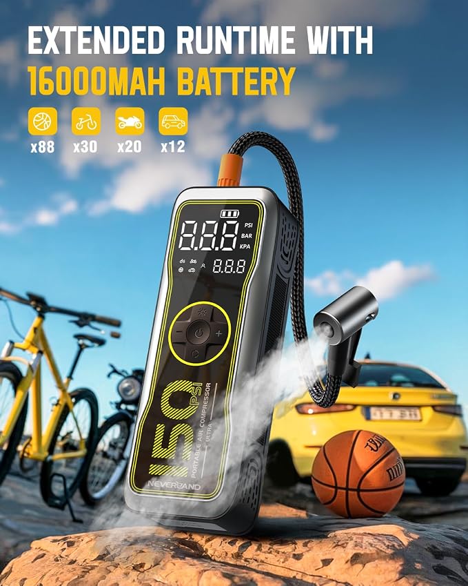 NEVERLAND Tire Inflator Portable Air Compressor - 16000mAh 150PSI Air Pump - Image 2