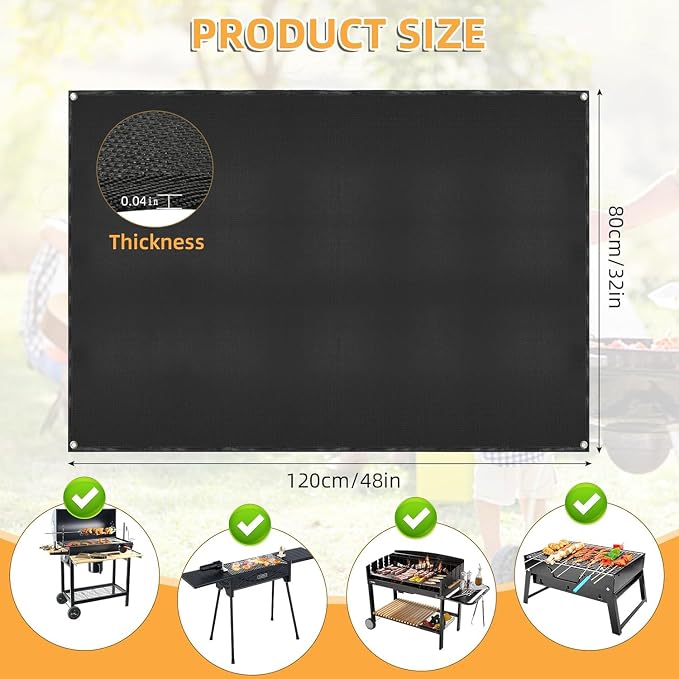 Under Grill Mat for Outdoor Grilling, 32 x 48 inches Double-Sided Fireproof - Image 2