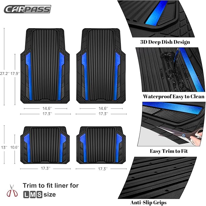 CAR PASS Heavy Duty Rubber Car Mats Metallic, Aluminum Film All Weather Floor - Image 4