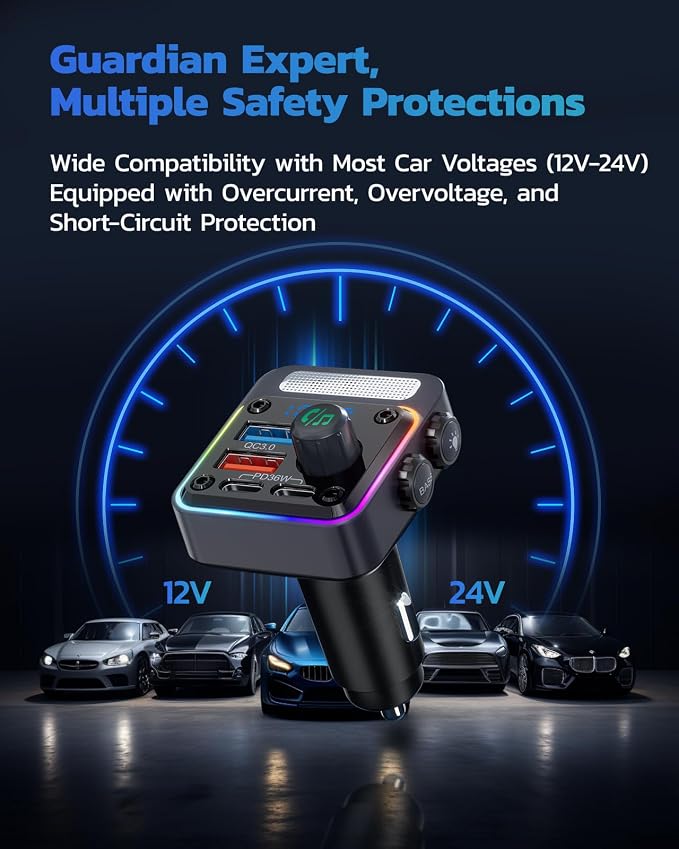 Nulaxy 54W Bluetooth 5.3 Car Adapter Charger 4-Port Fast Charging, Wireless - Image 8