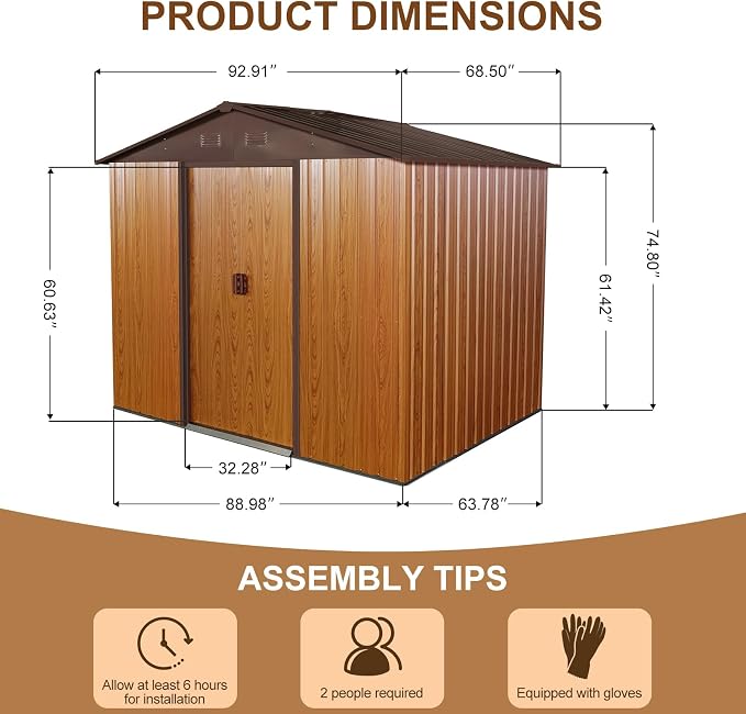 8x6 FT Outdoor Storage Shed, Metal Shed - Image 3