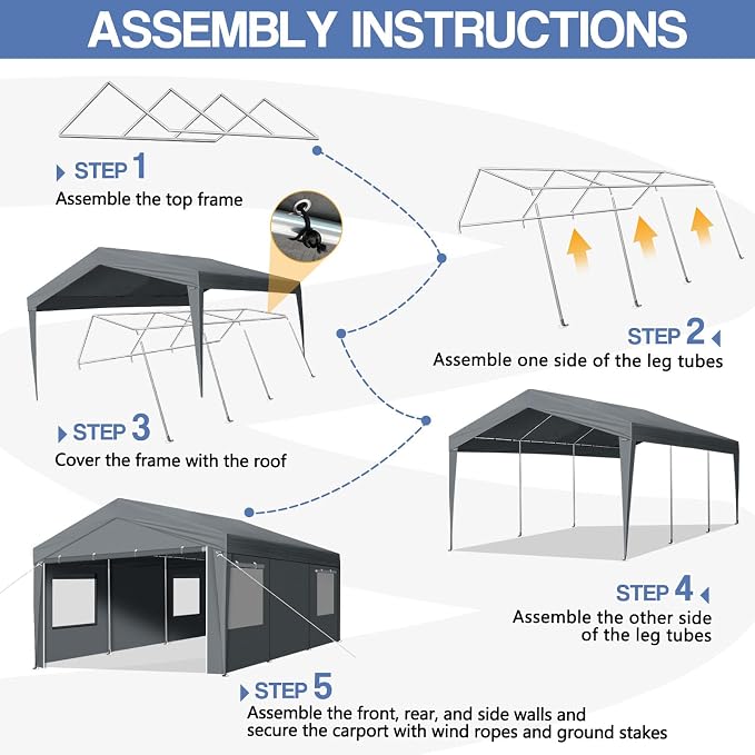 VINGLI 10x20 Carport Canopy Portable Garage - Image 8