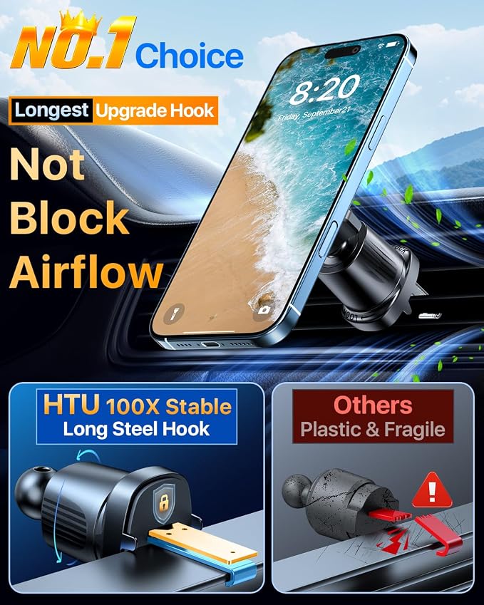 HTU for MagSafe Car Phone Mount Magnetic Phone Holder for Windshield Vent - Image 5