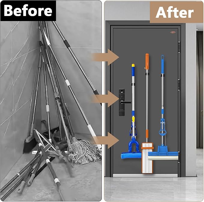 3-H Magnetic Broom Holder with Strong Magnetic Hook 8 Pack, Broom Holder Wall - Image 5
