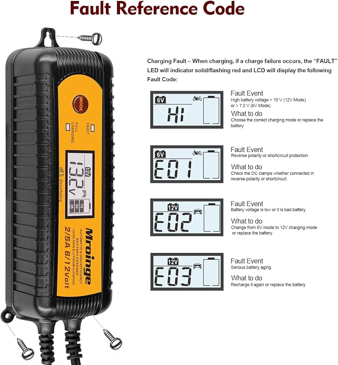 Car Battery Charger, Mroinge 5A 6V/12V Fully Automatic Smart Charger, Battery - Image 7
