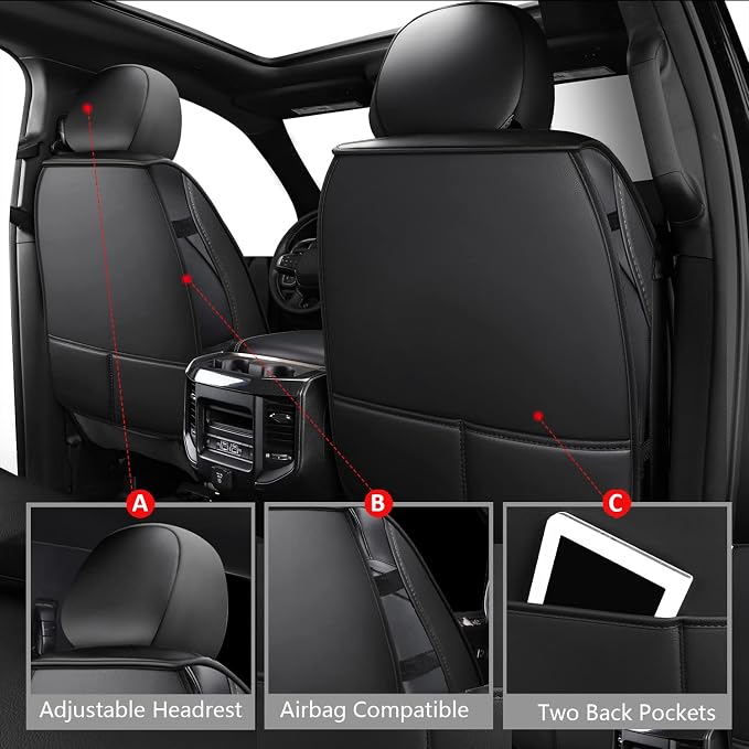MIROZO Ram Seat Covers Full Set, Faux Leather Truck Seat Covers Compatible - Image 3