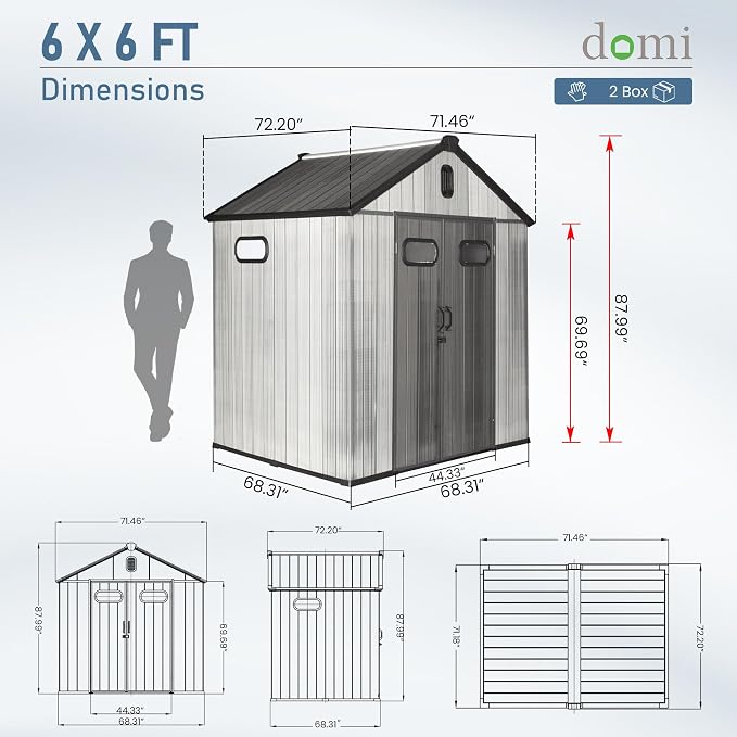 Domi 6x6 FT Outdoor Resin Storage Shed, All-Weather Double-Wall Storage Building - Image 3