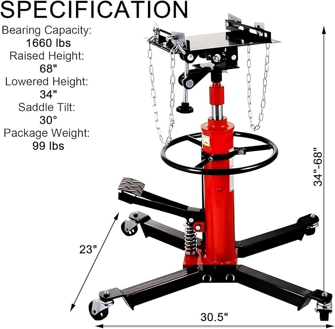 Transmission Jack 1660 lbs/ 0.75 Ton Capacity Hydraulic Telescopic Transmission - Image 6