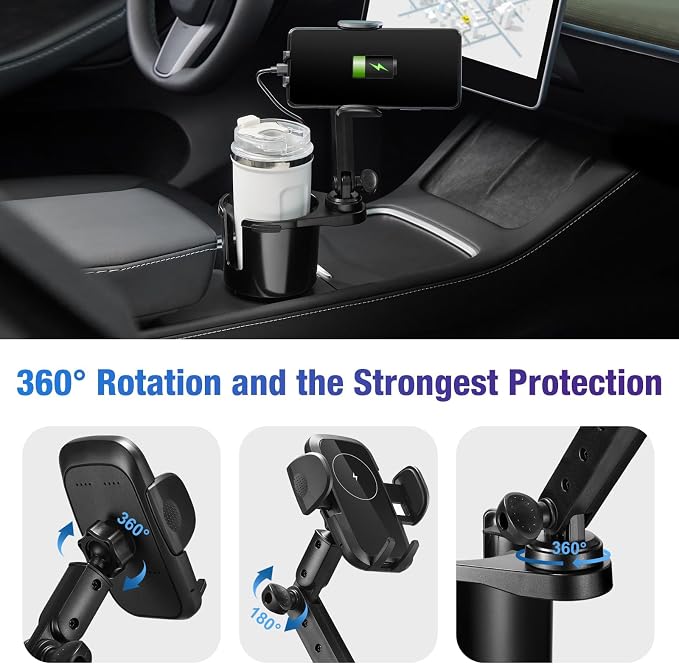 This Hill Cup Holder Phone Charger, 15W Fast Charging Auto Clamping, Phone - Image 3