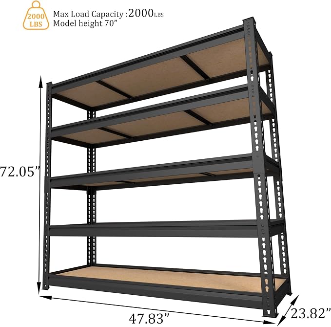 MUPATER 47.83" W x 23.82" D x 72.05" H Metal Storage Shelf, 5 Tier Adjustable - Image 3
