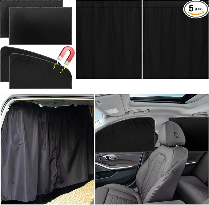 Set of 5 Car Privacy Curtains for Sedan- 4 Magnetic 31.5*18.9in Side Car Window by PAMASE