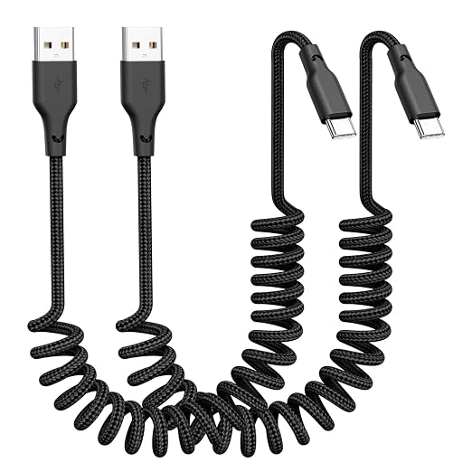 Car Carplay Cable 2Pack 3ft Coiled USB A to USB C Fast Charge Cord by Quickeep