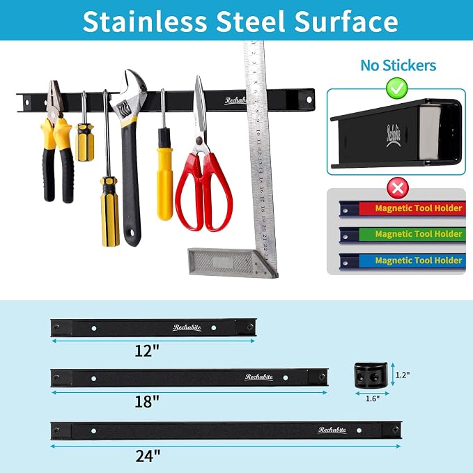 4 Pieces 18" Magnetic Tool Holder Strip, Metal Tool Organizer Rack - Image 4