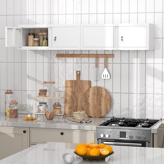 GREATMEET Locking Cabinet, Garage Storage Cabinet, Metal Wall Mounted Storage - Image 2