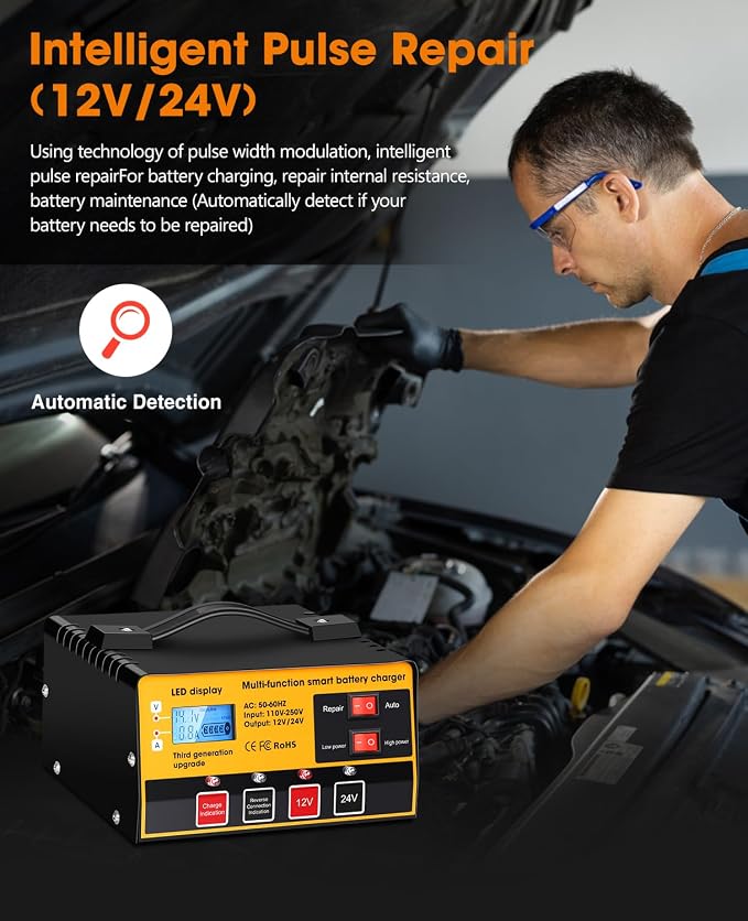 Outerman Car Battery Charger, 12V-12A/24V-8.5AMH Smart Automatic Battery Charger - Image 6