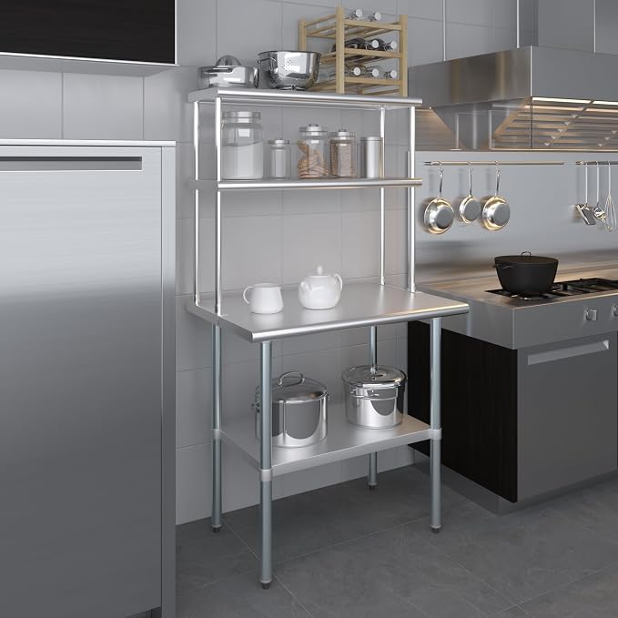 AmGood Stainless Steel Work Table Double Tier Overshelf | NSF - Image 6