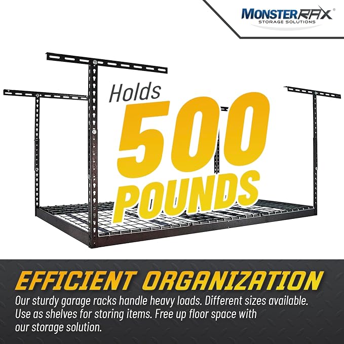 MonsterRax Overhead Garage Storage Racks 4x6, Ceiling Mounted Shelving - Image 4