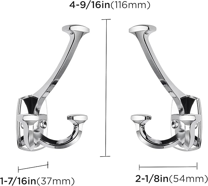 Large Wall Double-Sided Hook 5 Pack Polished Chrome Hook Decorative Heavy Duty - Image 2