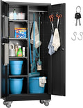 Garage Storage Cabinet with Wheels, 61.7" H Broom Closet Storage Cabinet with by GANGMEIMENTALSTORAGECABINET