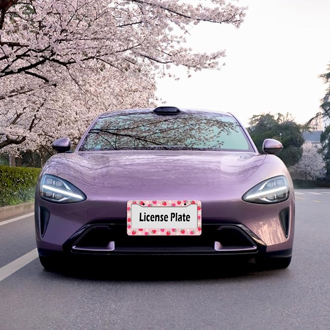 Cute Strawberry Printed License Plate Frame, Strawberry and Flowers Frames - Image 5