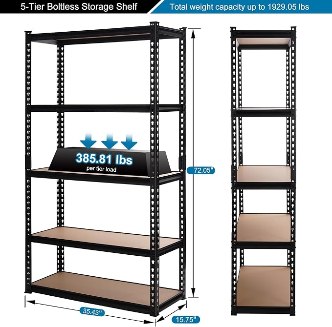 Garage Storage Shelves 35.43" W x 15.75" D x 72" H, 5 Tier Storage Rack - Image 2
