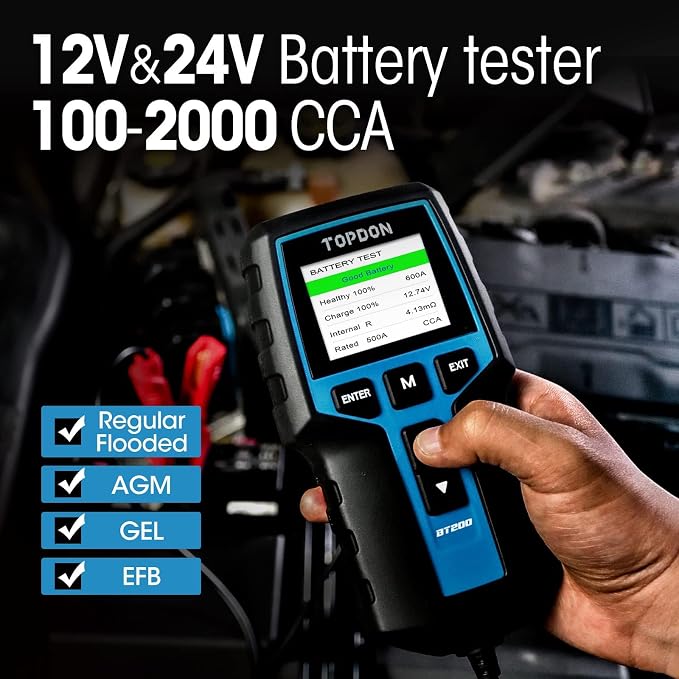 Car Battery Tester 24V 12V Load Tester, TOPDON BT200 100-2000CCA Automotive - Image 3