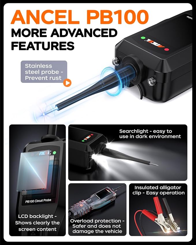 ANCEL PB100 Automotive Power Circuit Probe Tester, 12 24V Electrical Short/Open - Image 7