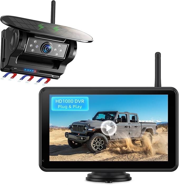 eRapta Magnetic Solar Wireless Backup Camera: HD1080P 7” Touchscreen Portable by eRapta