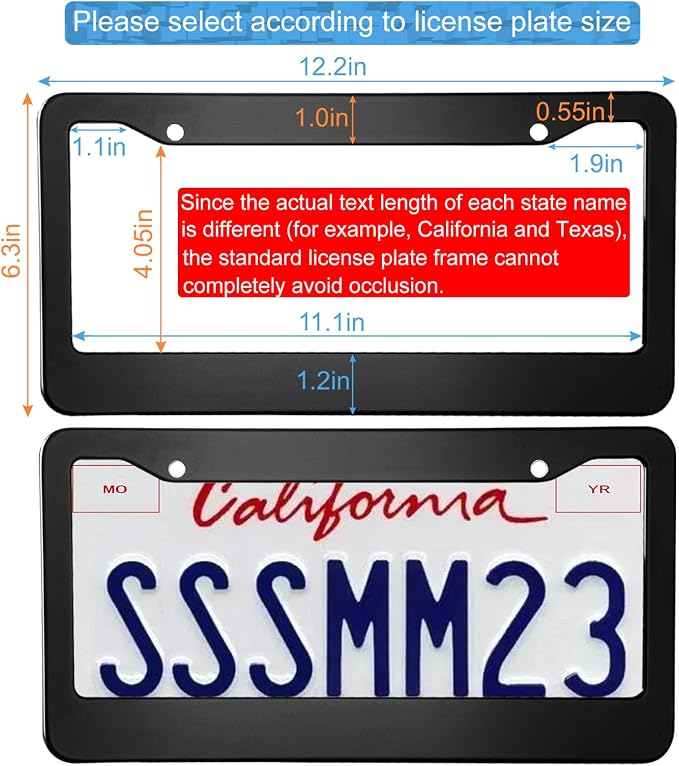 2PCS Matte Black License Plate Frames, 2 Holes Solid Aluminum License Plate - Image 2