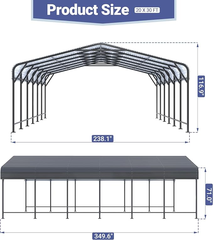 Polar Aurora 20x30 FT Metal Carport - Image 4