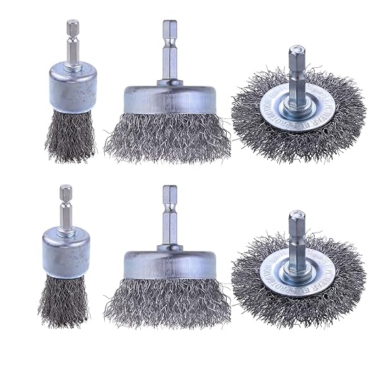 Rocaris 6 Pack Carbon Steel Wire Wheel and Pen Brush Set by Rocaris