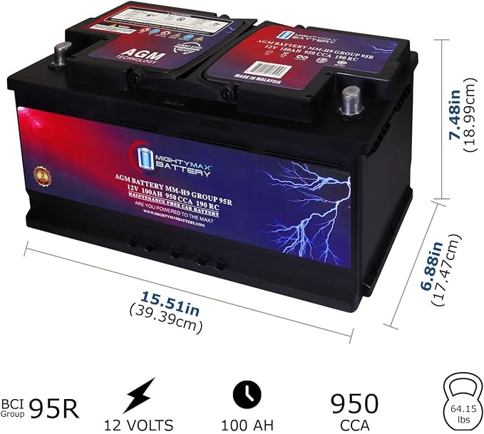 Mighty Max Battery MM-H9 Start and Stop Car BCI Group 95R 12V 100AH, 950CCA - Image 2