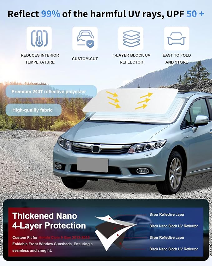 Custom Fit for Civic Car Windshield Sunshade for Honda Civic 9 Generation - Image 2