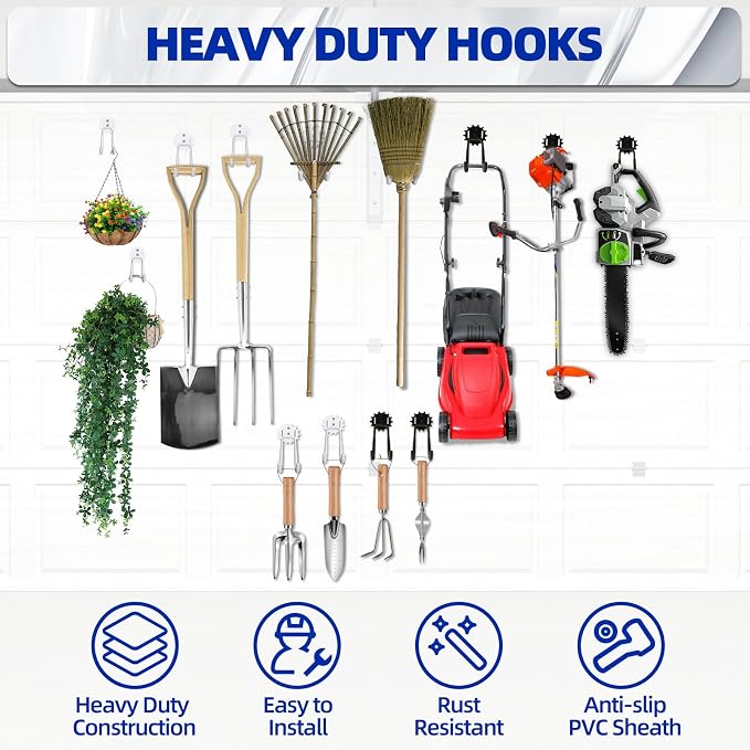 Garage Hooks Black & White 12 Pack, Heavy Duty Steel Tool Storage Utility Hook - Image 9