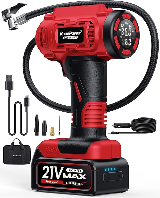 Cordless Tire Inflator Portable Air Compressor, 160PSI Car Tire Air Pump by KeenPower