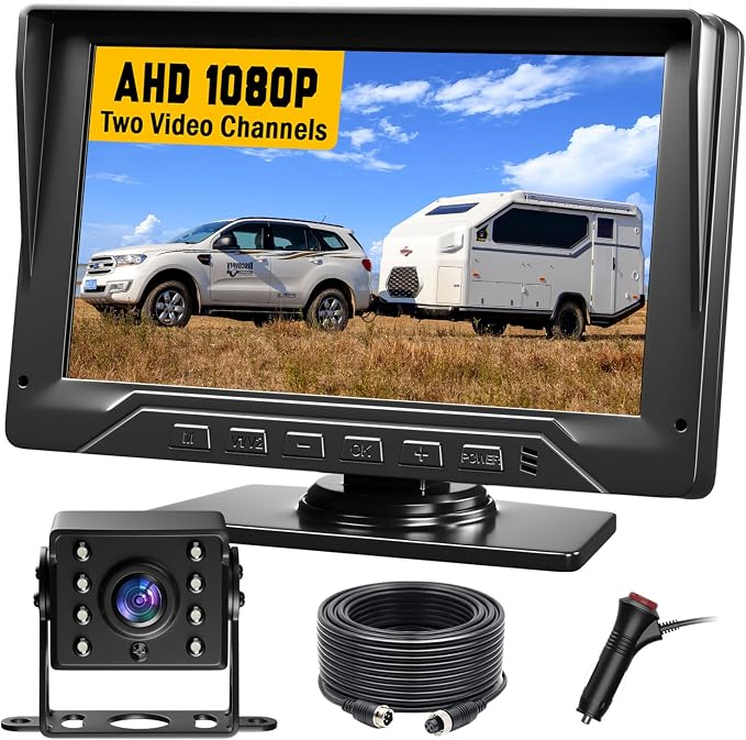 RV Backup Camera Plug and Play, No Delay, 1080P HD, 2 Channels, 150° Wide Angle by FEISIKE