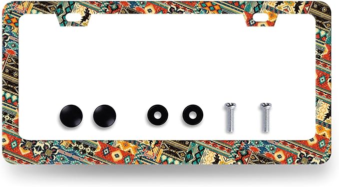 Ethnic Tribal Texture License Plate Frame Boho License Plate Holder Stainless by RNKATIH