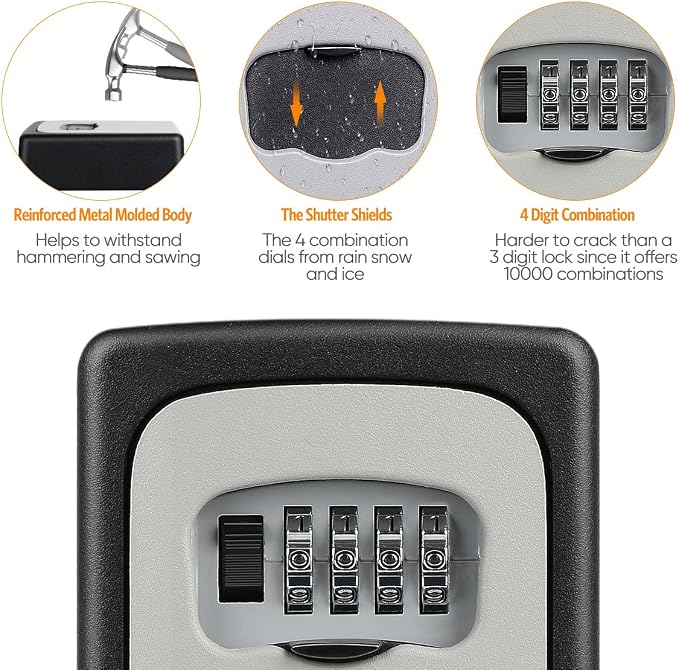 Key Lock Box Wall Mounted, Fayleeko 4 Digit Combination Lockbox - Image 4
