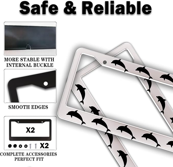 License Plate Frames for Women Black and White License Plate Protector for Men - Image 4