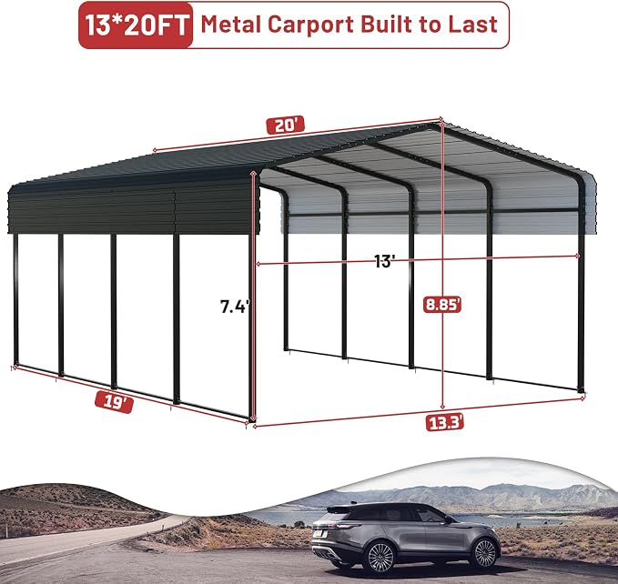 Metal Carport 13 x 20 FT with Heavy Duty Frame & Galvanized Steel Roof - Image 2