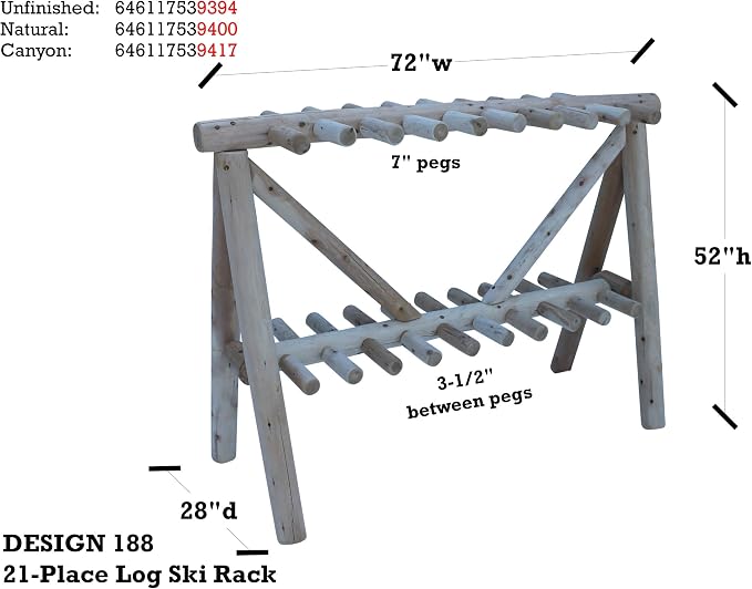 21-Place Freestanding Log Ski Rack Holder, Indoor & Outdoor Snowboard Racks - Image 4